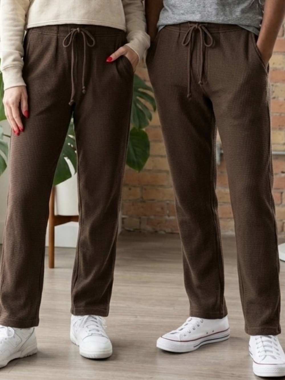 Elwood Brown Waffle Knit Lounge Pants 100% Organic Cotton Thermal M Granola